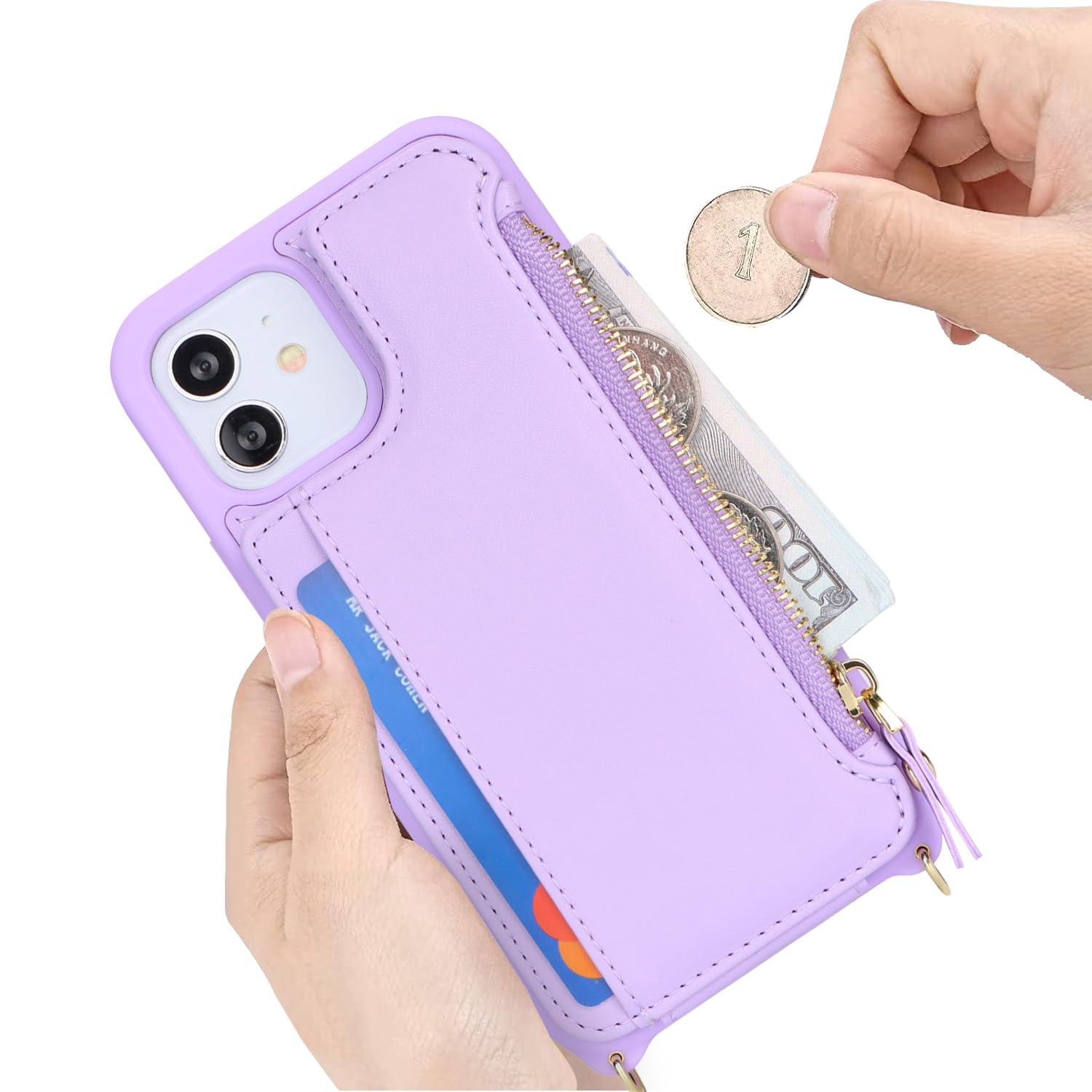 SailorTech for iPhone 12 Phone Case with Credit Card Holder for Women iPhone 12 Pro Leather Case Wallet Crossbody with Credit Card Slots Zipper Shockproof Case for Men - Image 4