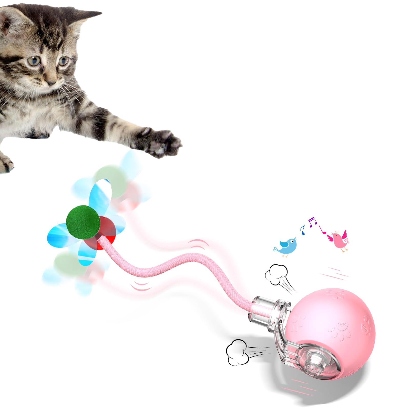 Interactive Cat Toys for Indoor Cats - 2025 New Upgraded Kitten Toy with Speedy Tail 2.0, Automatic Cat Toys for Bored Indoor Adult Cats, Motion-Activated, Rechargeable(Pink)