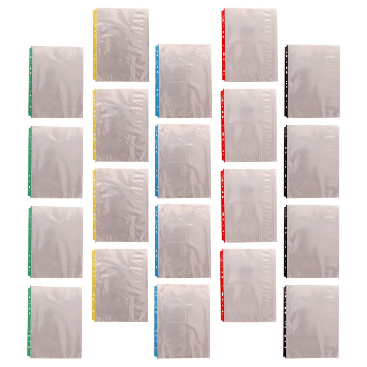 Lot de 100 Protège-Feuilles A4 Transparents Perforés 11 Trous Protecteurs de Feuilles sans Acide Pochettes de Classement Colorées pour Documents Bureau École et Archivage