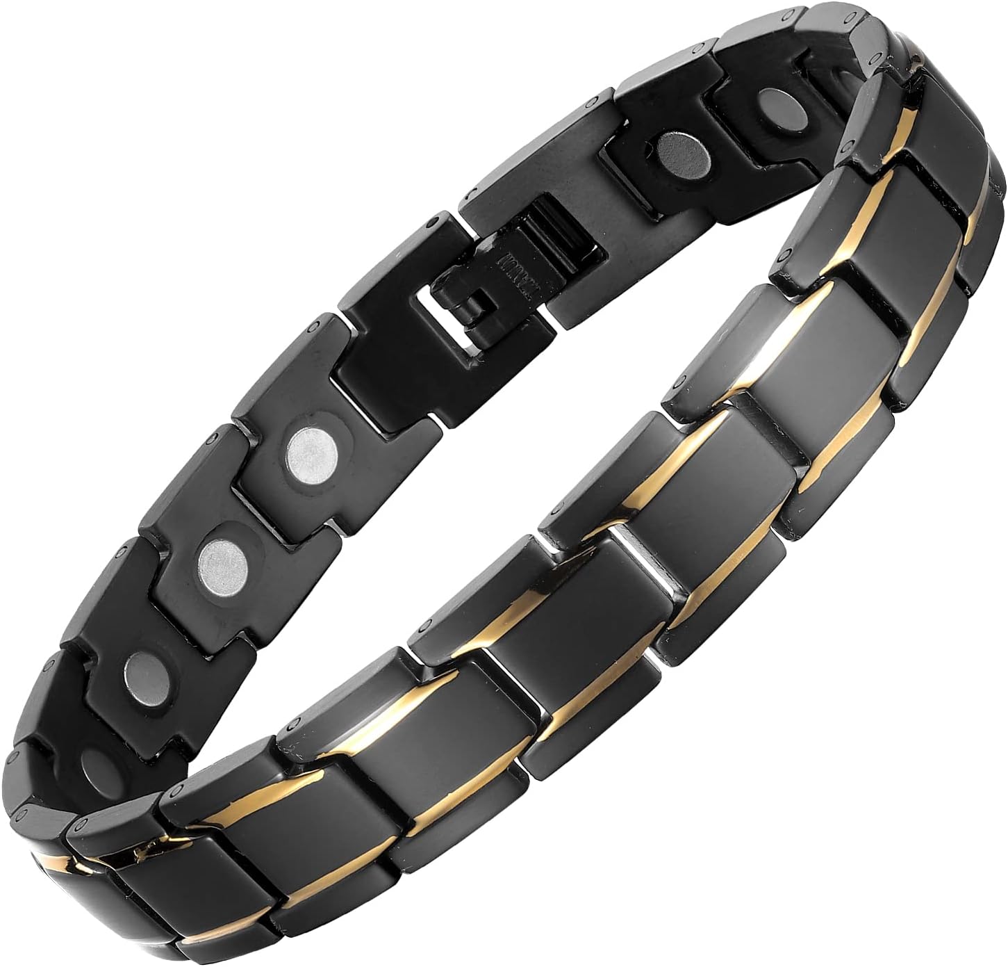 MagEnergy Men's Magnetic Bracelets,Titanium Steel Magnetic Bracelet for Men with 3500 Gauss Magnets,Adjustable Jewelry with Gift Box for Father's Day (Balck&Gold)