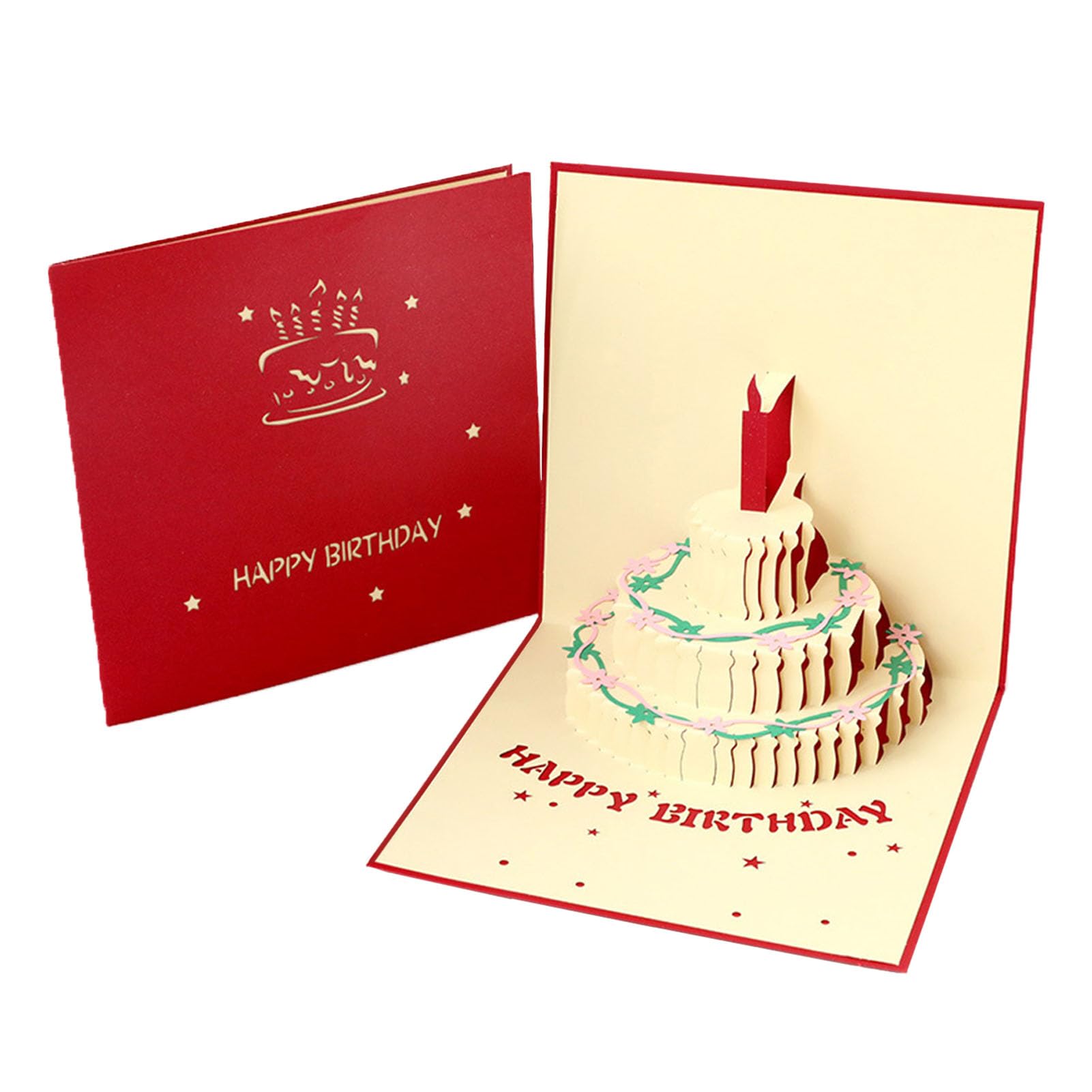 HONGMING Kids 3D Handmade Happy Birthday Pop-Up Card and Envelopes (Red, 15 X 15cm)