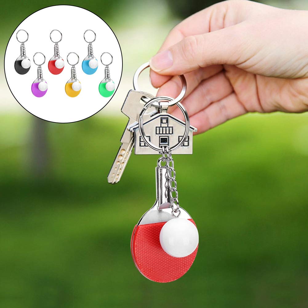 Hztyyier Table Tennis Keychain, Mini Pong Keyrings for Luggage Shoes Accessories, Black, Green, Red, Purple, Yellow, Blue - Image 3