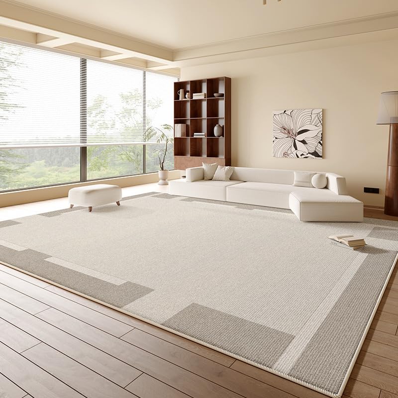 Teppich Schlafzimmer Große 200 x 300 cm,Teppich Wohnzimmer Kurzflor,Waschbar und rutschfest,Ideal für Esszimmer und Küche Modernes Geometrisches Patchwork Beige
