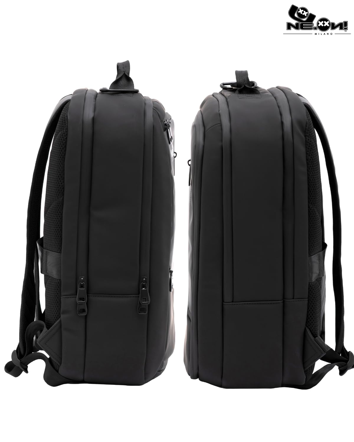 NE.ON! Milano Zaino Donna Uomo Porta PC, Impermeabile ed Elegante, Perfetto per Lavoro, Università, Scuola e Viaggi. Design Compatto, Comfort Ergonomico, Versatile, Professionale da 12 e 17 Litri