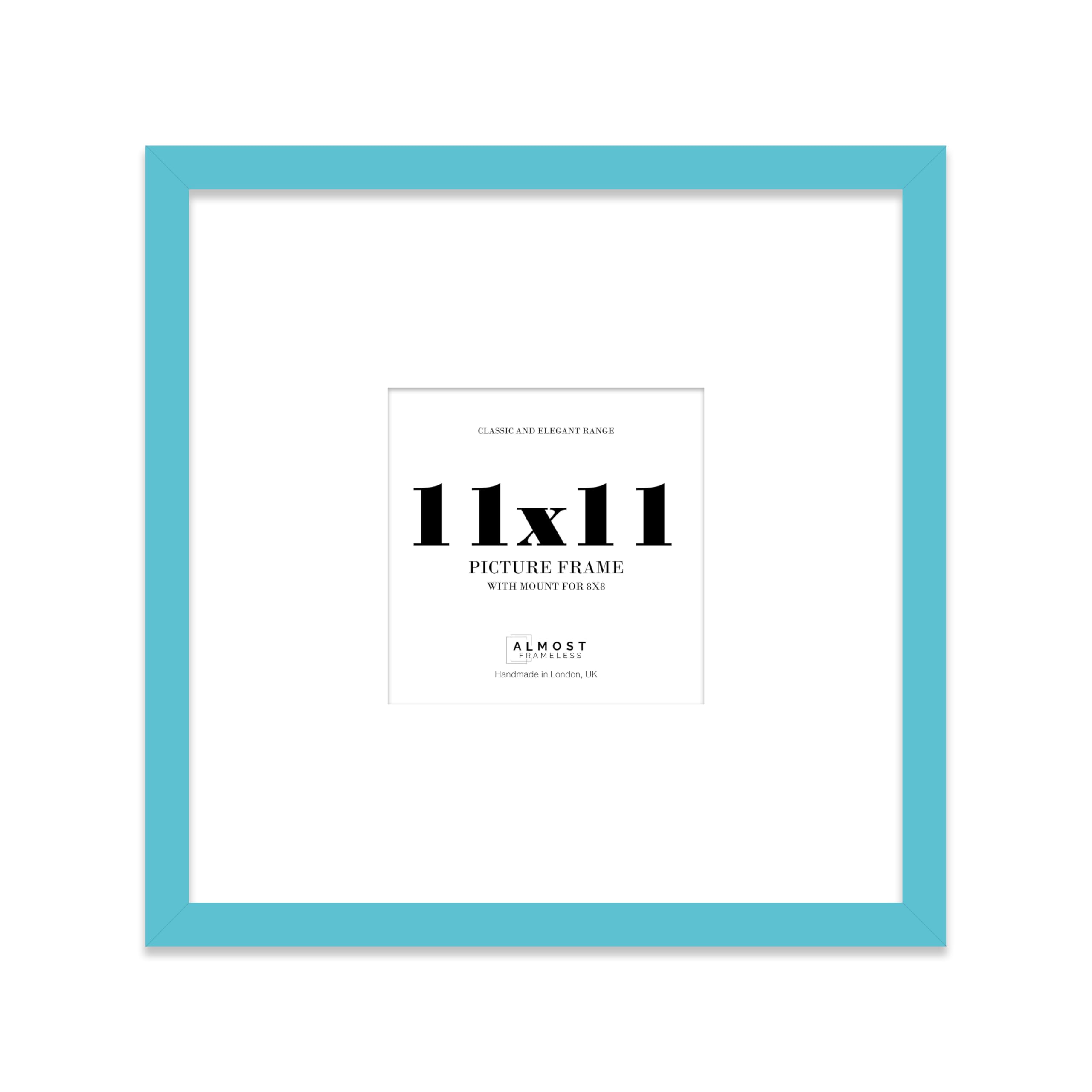Almost Frameless 11x11 Square Picture Frame, Display Pictures 8x8 With Mat or 11x11 Without Mat, Wall Hanging & Free Standing Photo Frame, Turquoise, 1 Pack