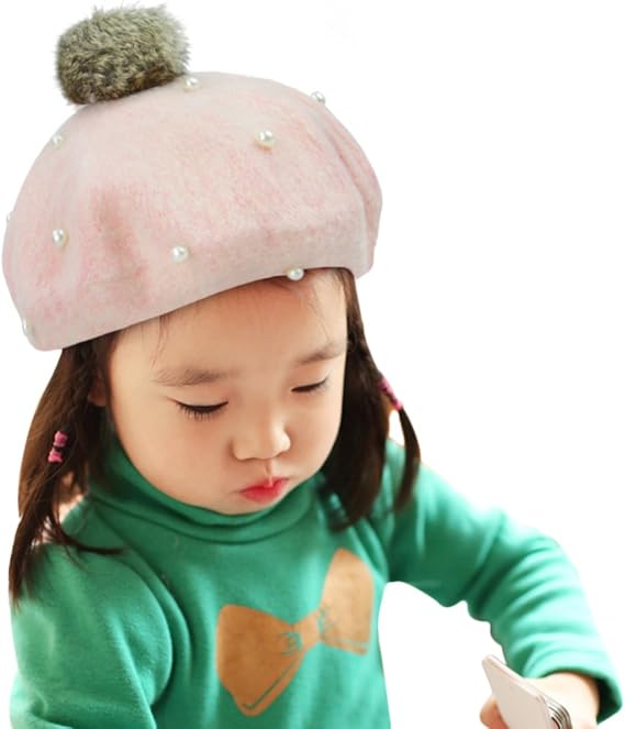 Amazon キッズベレー帽 可愛い帽子 真珠 ポンポン付き 無地 春 秋 冬 おしゃれ ゴーディ 寒さ対策 防寒帽 ハット 3 6歳 女の子 ぼうし キッズ キャップ フェルト帽 子ども クリスマス 新年お祝い プレゼント 頭周り50 52cm 直径24cm ピンク 帽子 通販