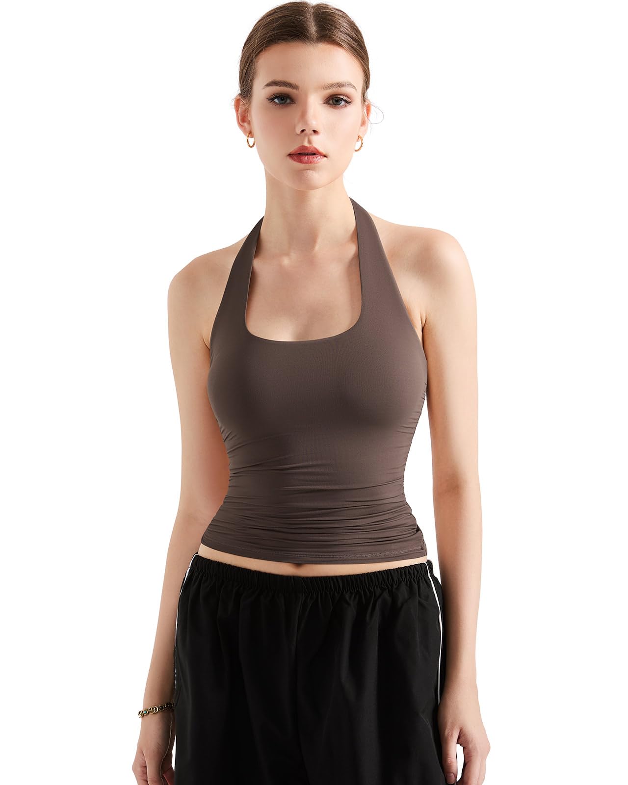 SUUKSESS Women Halter Tank Tops Double Lined Backless Y2K Trendy Going Out Tops