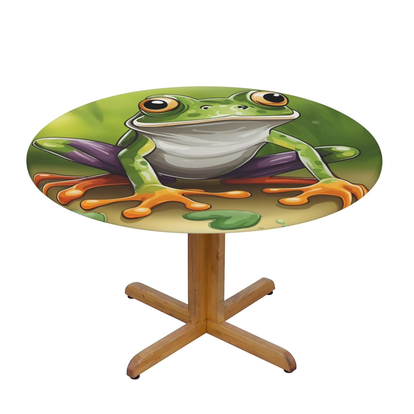 Cartoon Frog Print Wipe Clean Oval Tablecloth Stain-Resistant Dining Table Accessories Table Protector For Home