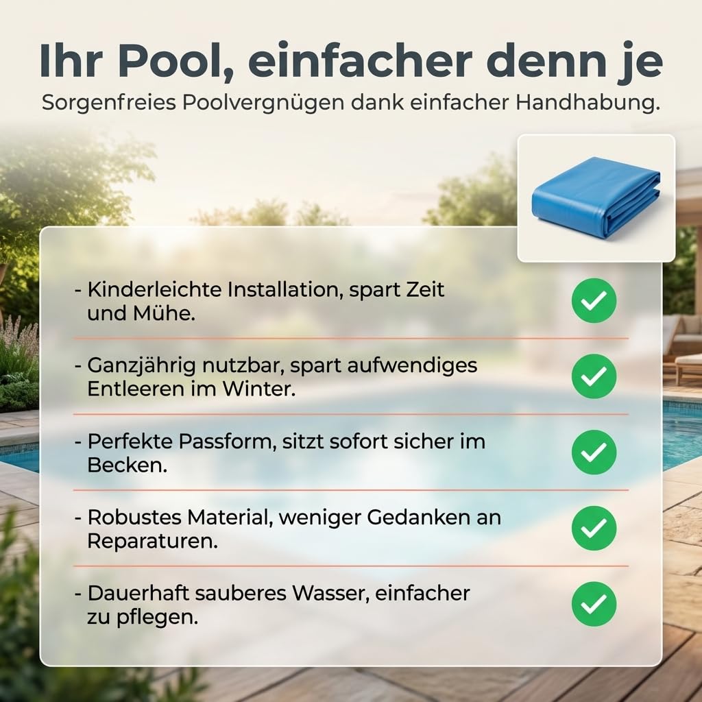 Poolfolie 360x90 cm, rund 0,25 mm, blau, überlappend für Stahlwandpool, UV-beständige, passgenaue Poolinnenfolie Winterfest Aufstellpool