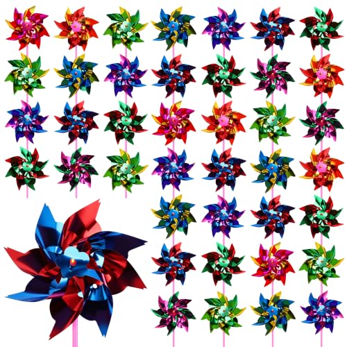 Elcoho 100 Pieces Rainbow Windmill Pinwheels
