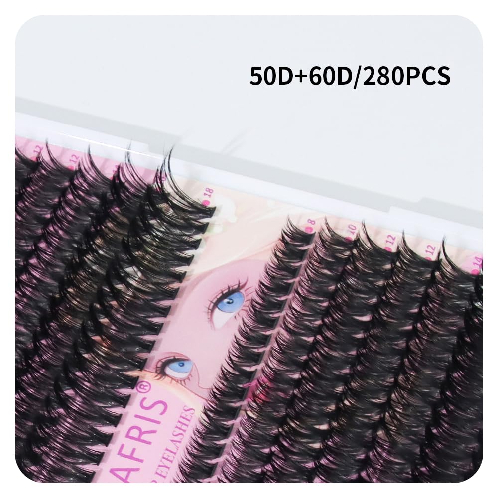 ANNAFRIS Ciglia Finte Ciuffetti Kit 50D+60D Ciglia Finte Naturali D Curl 8-18mm DIY Extension Ciglia Fai da te Cluster Lashes(50D+60D)
