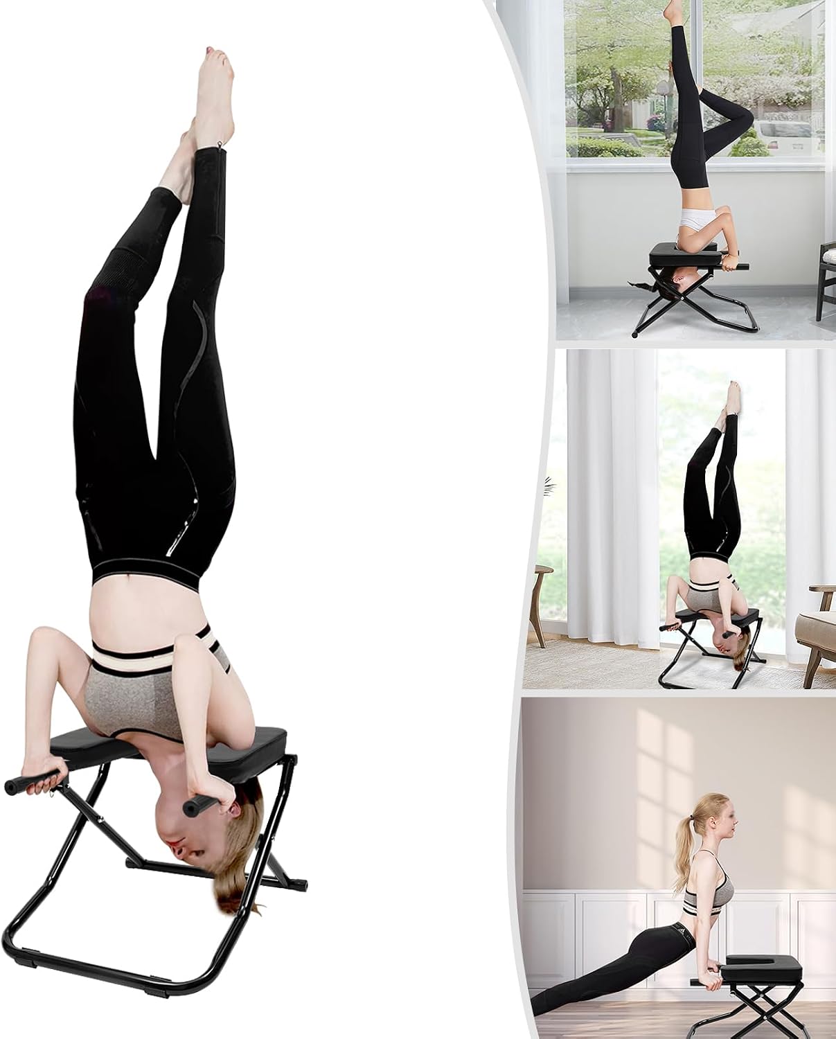 Yoga Headstand Bench, 330.7 lbs Capacity Inversion Stretch Workout Chair, Foldable Yoga Balance Training Equipment, Portable Head Stand Practice Tool for Office, Home, Gym, Yoga Room