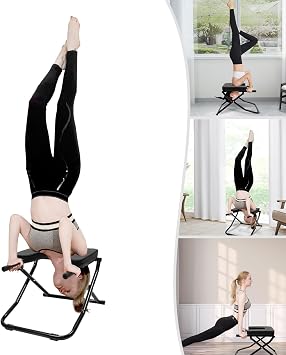 Yoga Headstand Bench, 330.7 lbs Capacity Inversion Stretch Workout Chair, Foldable Yoga Balance Training Equipment, Portable Head Stand Practice Tool for Office, Home, Gym, Yoga Room