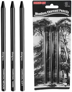 3pcs Woodless Pencil Set - Black Charcoal Pencil Soft Medium Hard for Drawing, Writing, Shading, Sketching, No Wood, Gift for Artist, Hobbyist,Beginner (3pcs Mixed)