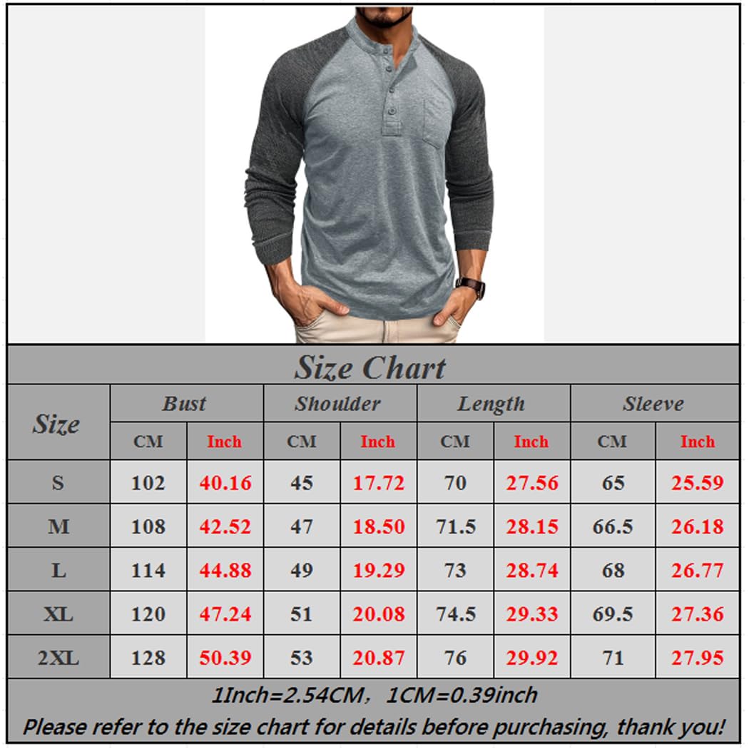 Henley T-Shirts pour Hommes Chemises à Manches Longues Détendu en Forme Tee Shirt Décontracté Homme Douce et Confortable CS44