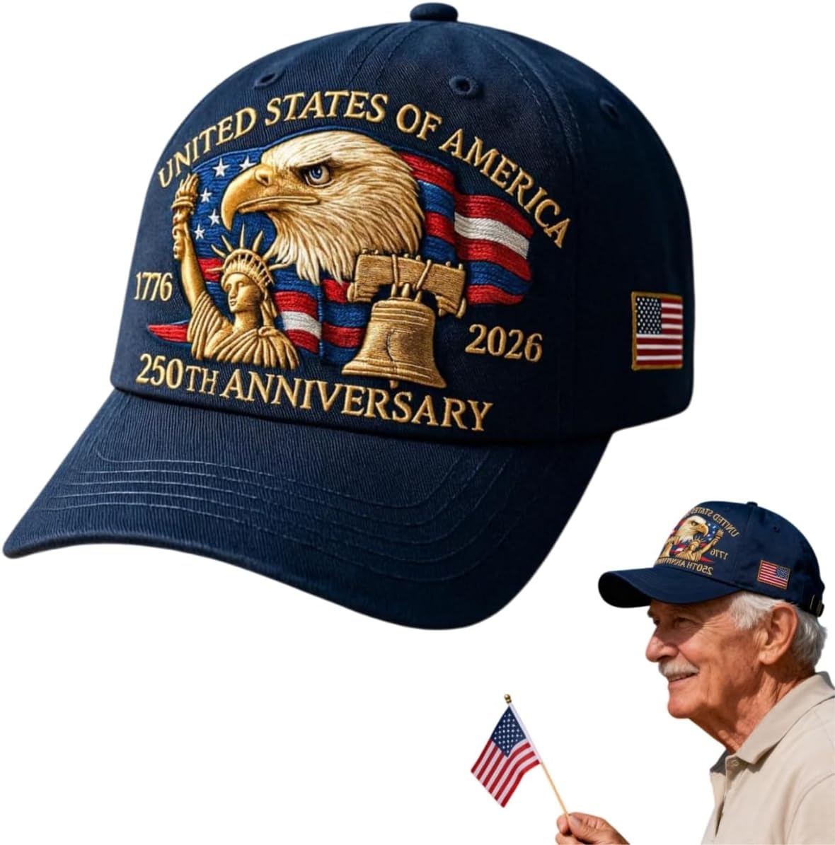 250th Anniversary USA Hat 1776-2026, Adjustable Retro Embroidered Cap for Men Women, for Patriots & Veterans