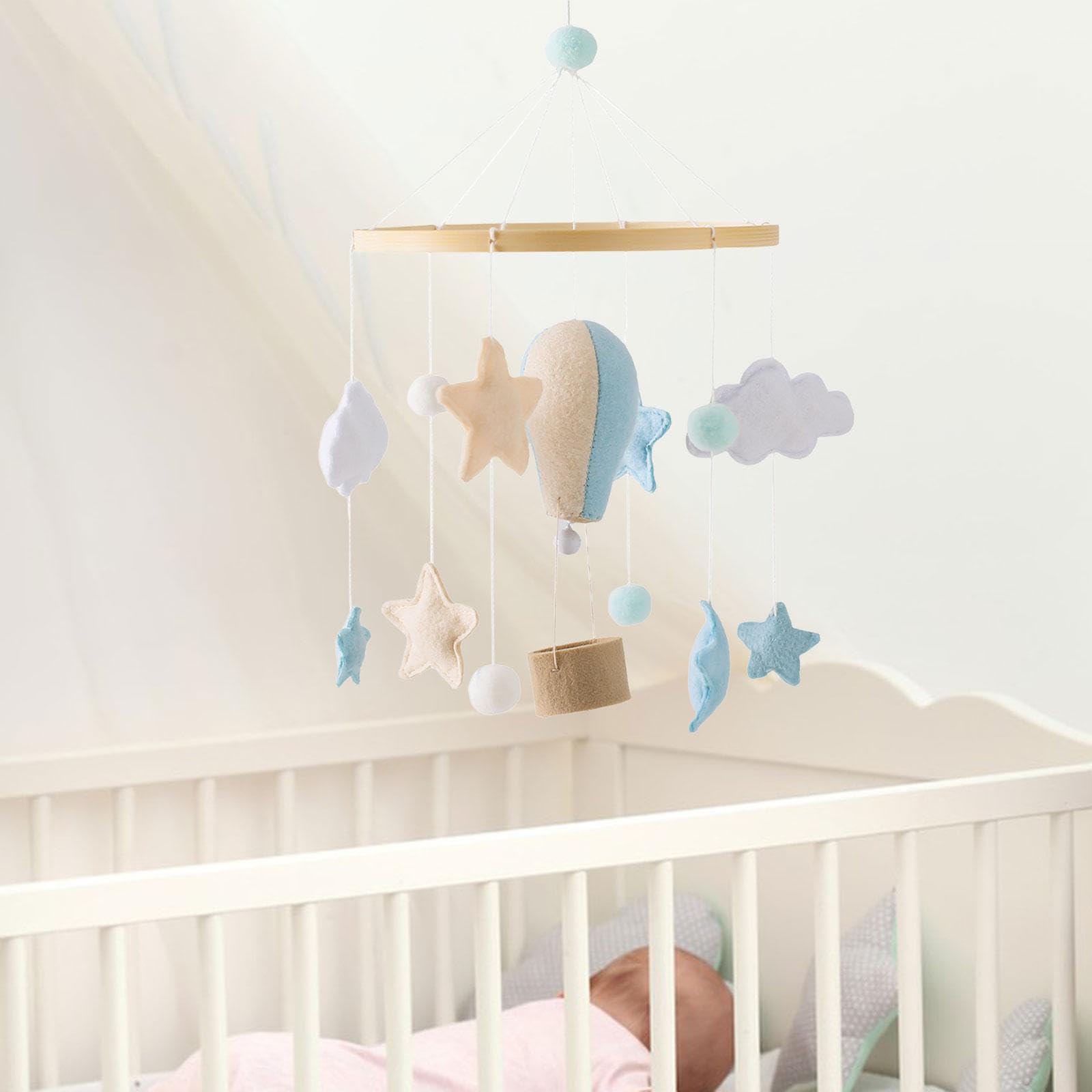 Mobile Aus Holz Fürs Babybett mit Filzkugeln, Und Hängedekoration, Geeignet für Neugeborene, Stil b