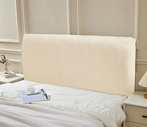 Miniatura 2 de Zion Praiser Funda de terciopelo elástico para cabecero de cama, de tela de color sólido, a prueba de polvo, para cabecero tapizado, color blanco,