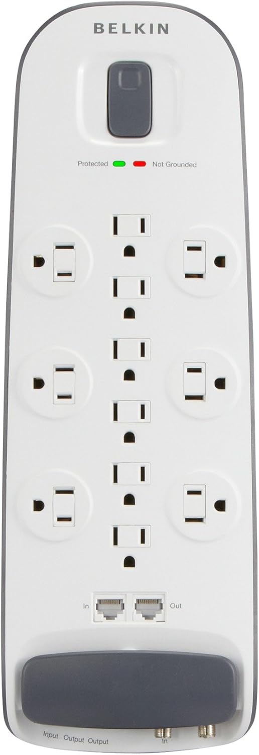 Blасk Frіdау Clеаrаnсе Belkin Power Strip Surge Protector - 12 AC Multiple Outlets, Ethernet & Cable Protection - 8 ft Long Extension Cord for Home, Office, Travel, Computer Desktop & Charging Brick - 4000 Joules, White