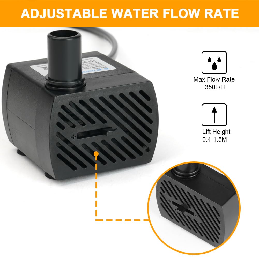 flintronic Mini Pompa Acqua, Sommergibile Ultra-Silenzioso 5W 350L/H Pompa per Acquario Fontane Acqua Sistemi di Circolazione per Terrari, Acquario, Laghetto, Pesce Stagno,Ecc
