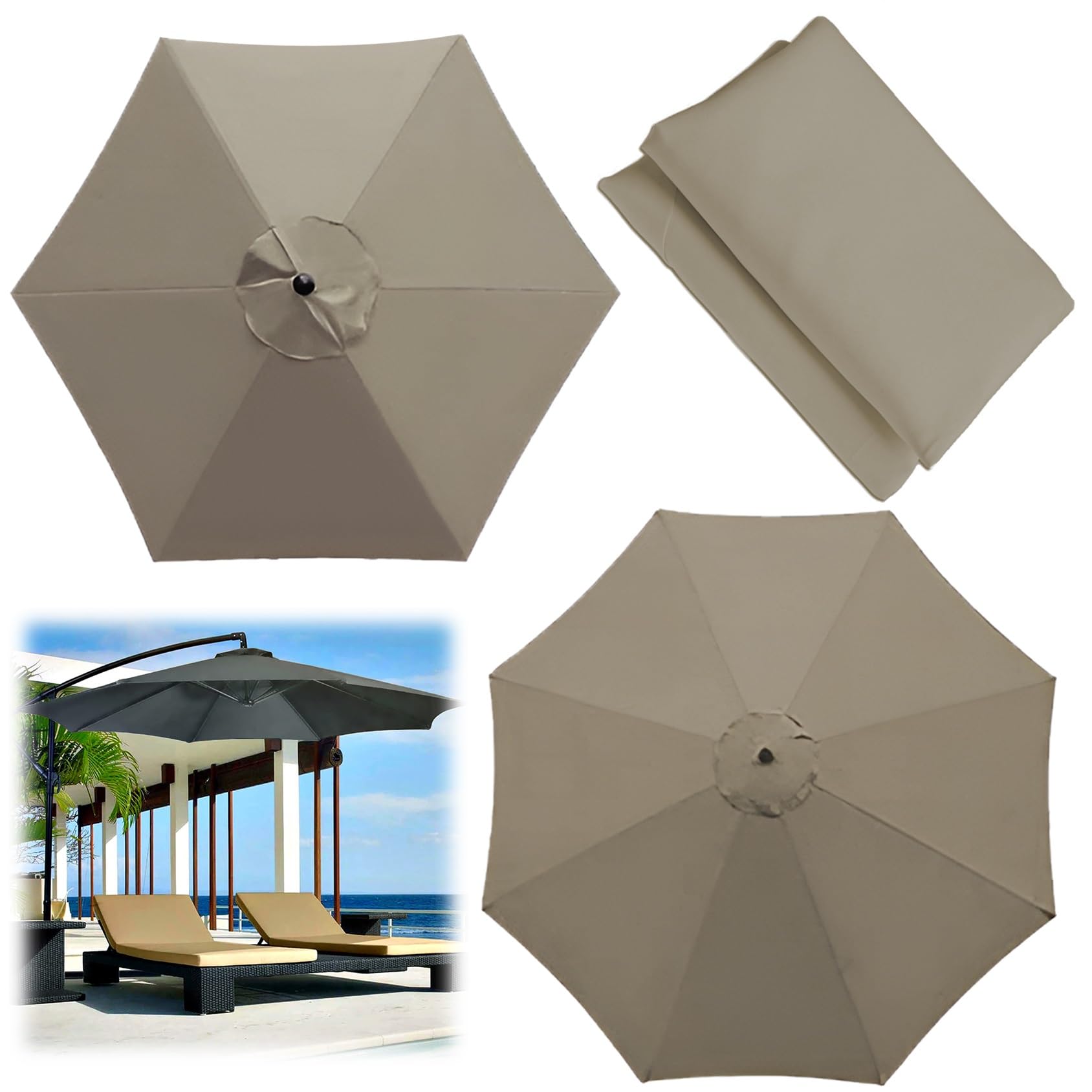 Replacement Parasol Canopy, 2/00270/300 CM Market Table Umbrella Cloth Replacement Fit 6/8 Arms Patio Umbrella Outdoor Deck Parasol Cover Lawn Pool(Color:Top color,Size:6 ribs-2.7m(8.8ft))