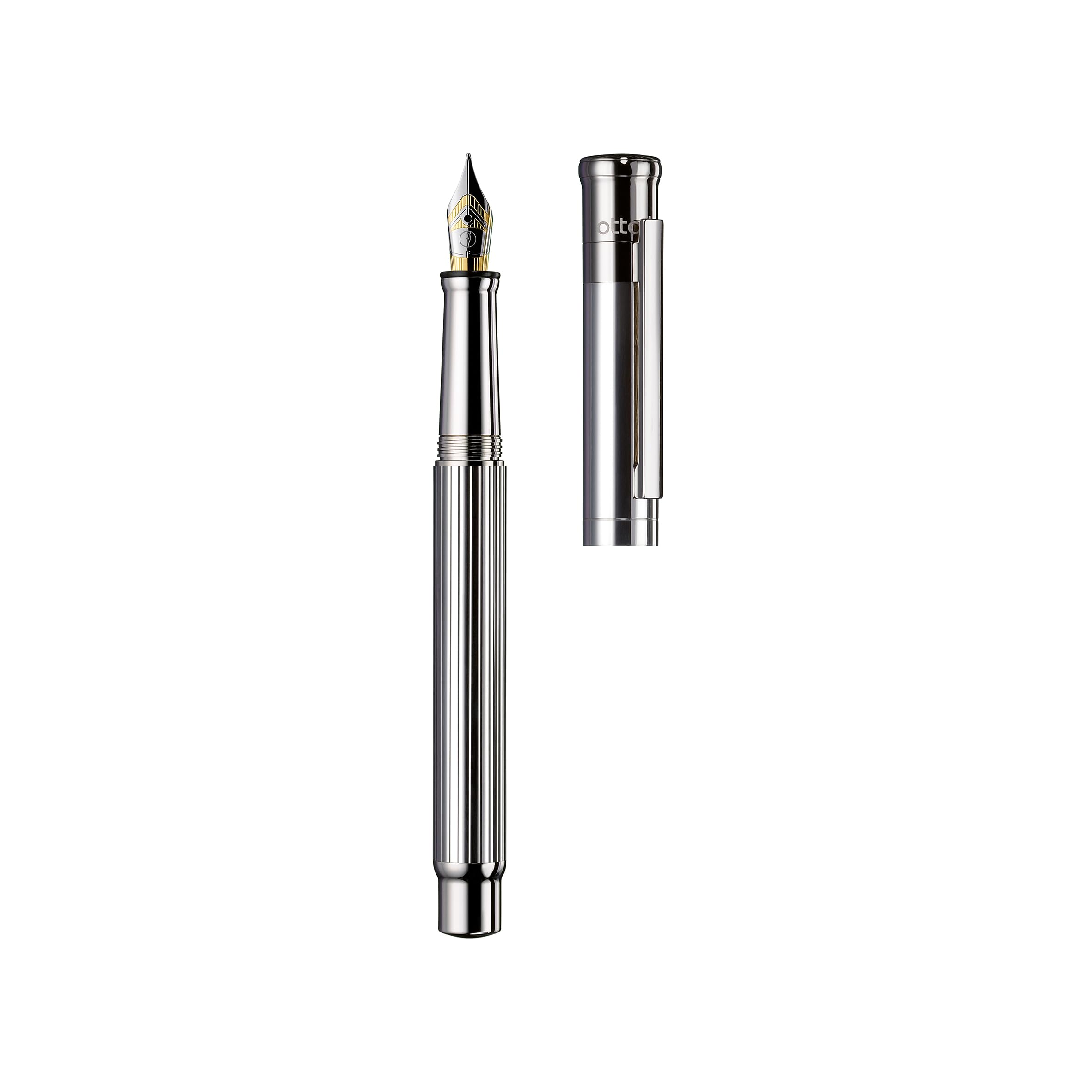 Otto Hutt Design 04 Füllfederhalter Silber, mit Schaft glanz lackiert und Faden-Guilloche, Kappe und Beschlagteile glanz Platin beschichtet, Stahlfeder, Federstärke: EF, 038-61900