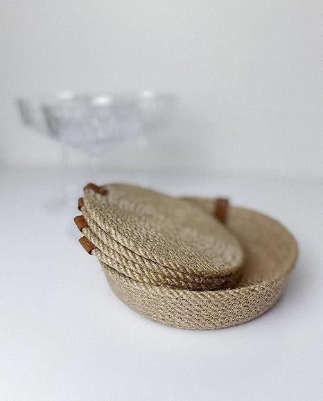 Imsid Decor Pack of 6pc Jute Rope 4mm Coaster Combo Braided Place mats, 15 cm Round, Best for Bed-Side Table/Center Table, Dining Table/Shelves (15 cm, Beige)