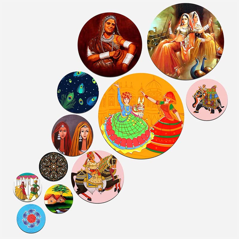Image of Rajasthani Design Wooden Wall Hanging Decoration Item for Home|Office|Gift|Living Room|Bedroom|Wall Decoration (Multi 1)