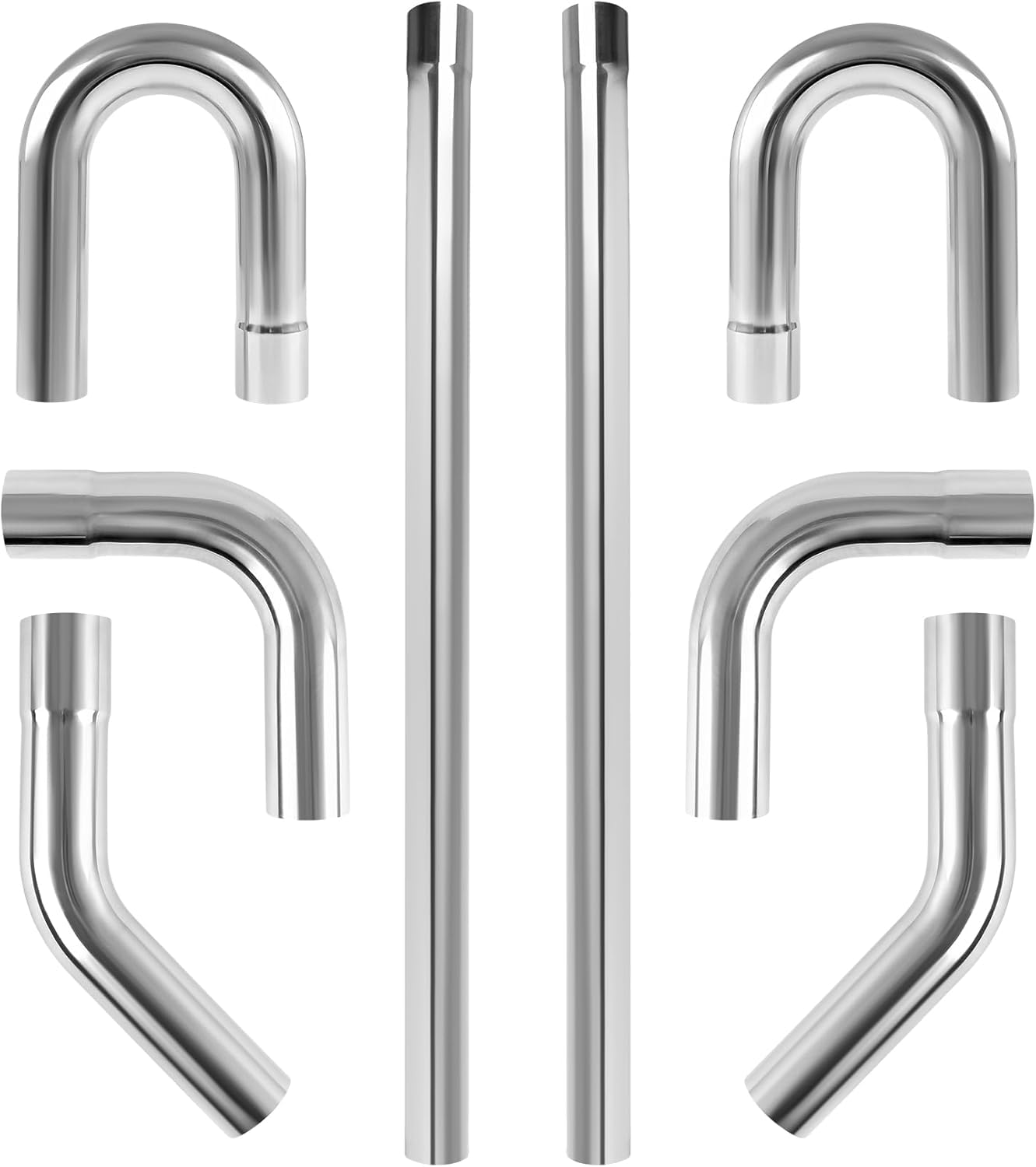 76.2 mm (3 Zoll) Auspuffrohr-Set, Universalrohre für die Eigenmontage, Anschlüsse für Sonderanfertigungen, Metallrohre, 8-teiliges Set, Edelstahl (3 Zoll, 8 Stück)