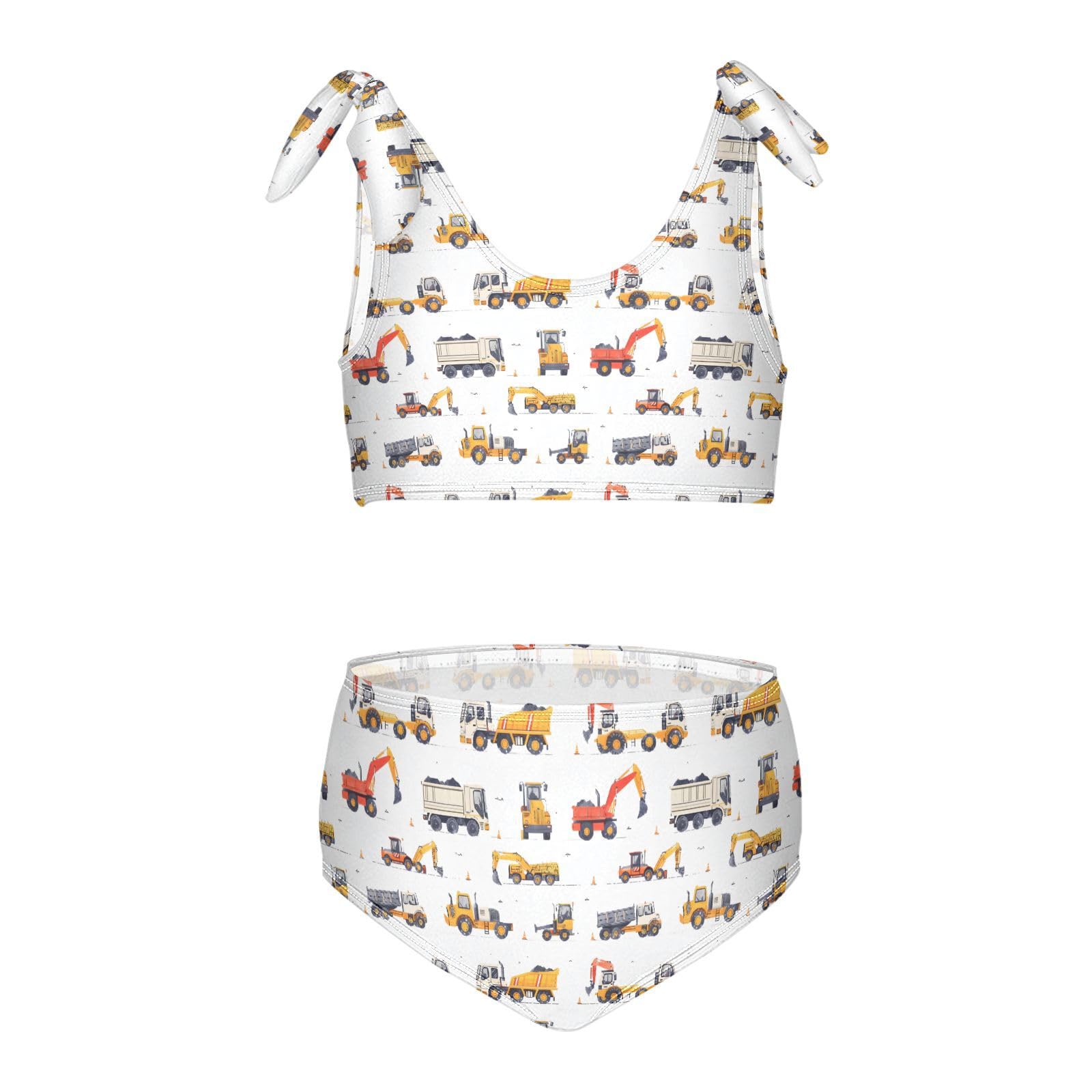 Engineering Vehicles Girls 2-Piece Tankini Swimsuit, Girls Bikini Swimsuits Summer Beach Bathing Suit Set, 3T Multicoloured