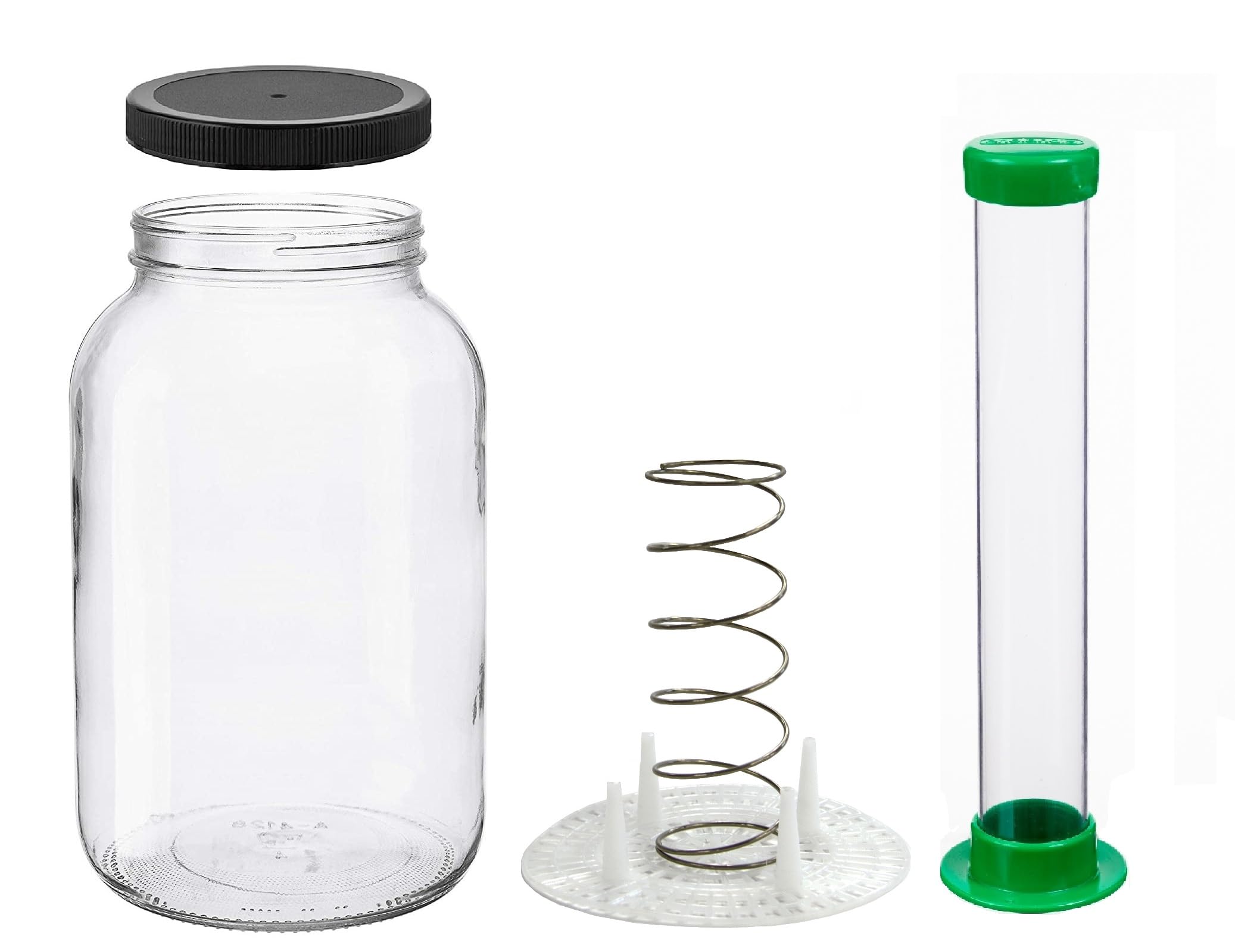 North Mountain Supply Kit de fermentación de vegetales: tarro de galón, libra de verduras, peso de resorte con prensa y tapa de plástico negro