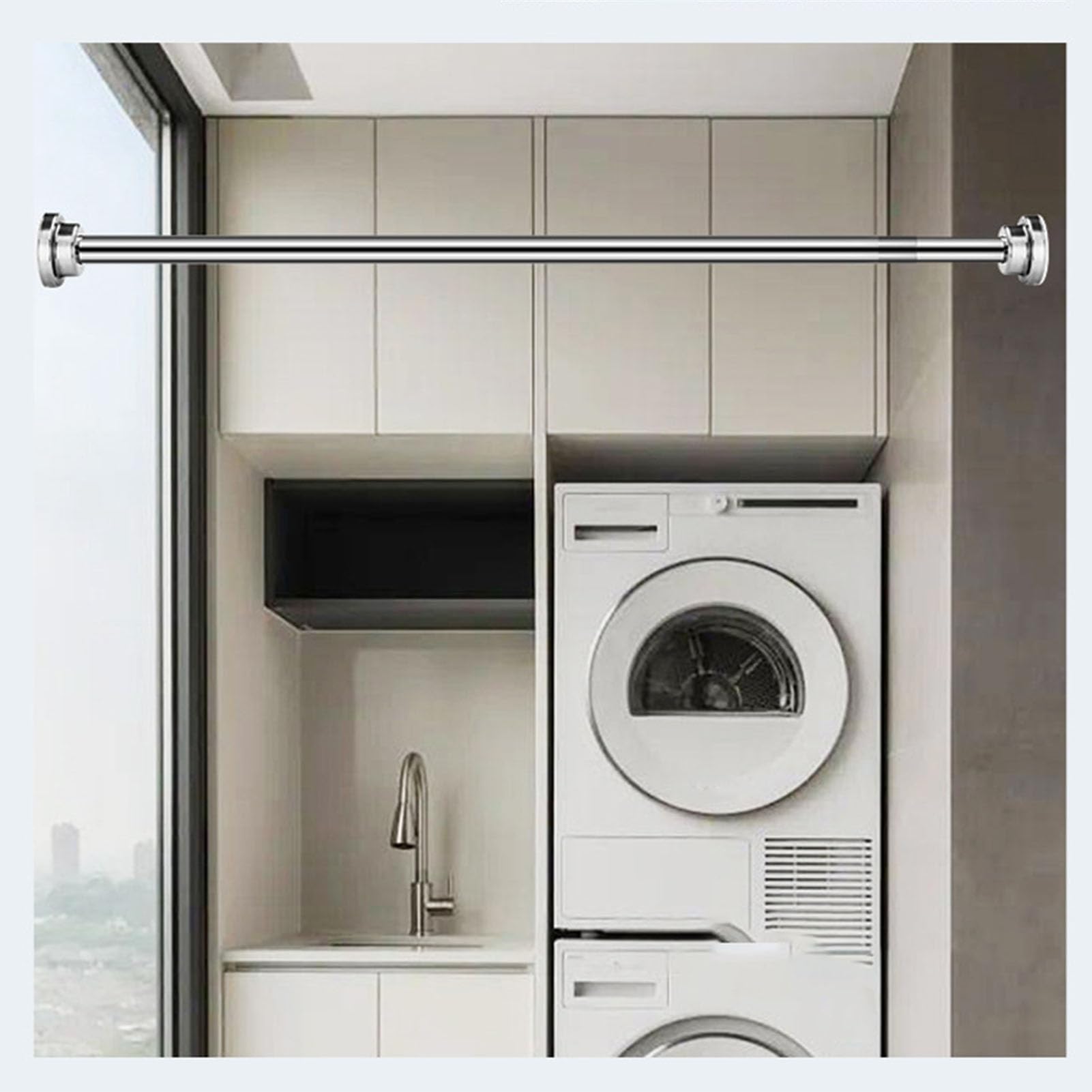 Barre de Rideau de Douche de 100 Cm, sans Forage, Tension, Rail à Vêtements, Acier Inoxydable, Rideaux Télescopiques pour Salles de Bains, Chambres, Cuisine