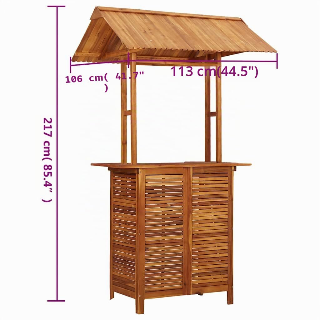 vidaXL Akazienholz Massiv Outdoor Bartisch mit Dach Gartentheke Gartenbar Theke Bar Tresen Stehtisch Holztisch Gartentisch 113x106x217cm