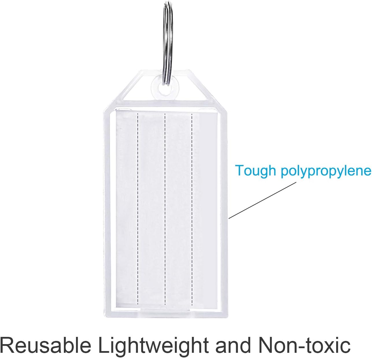 Tatuo 100 Pieces White Tough Plastic Key Tags with Split Ring Label Window Id Luggage Tag Key Ring Key Chain