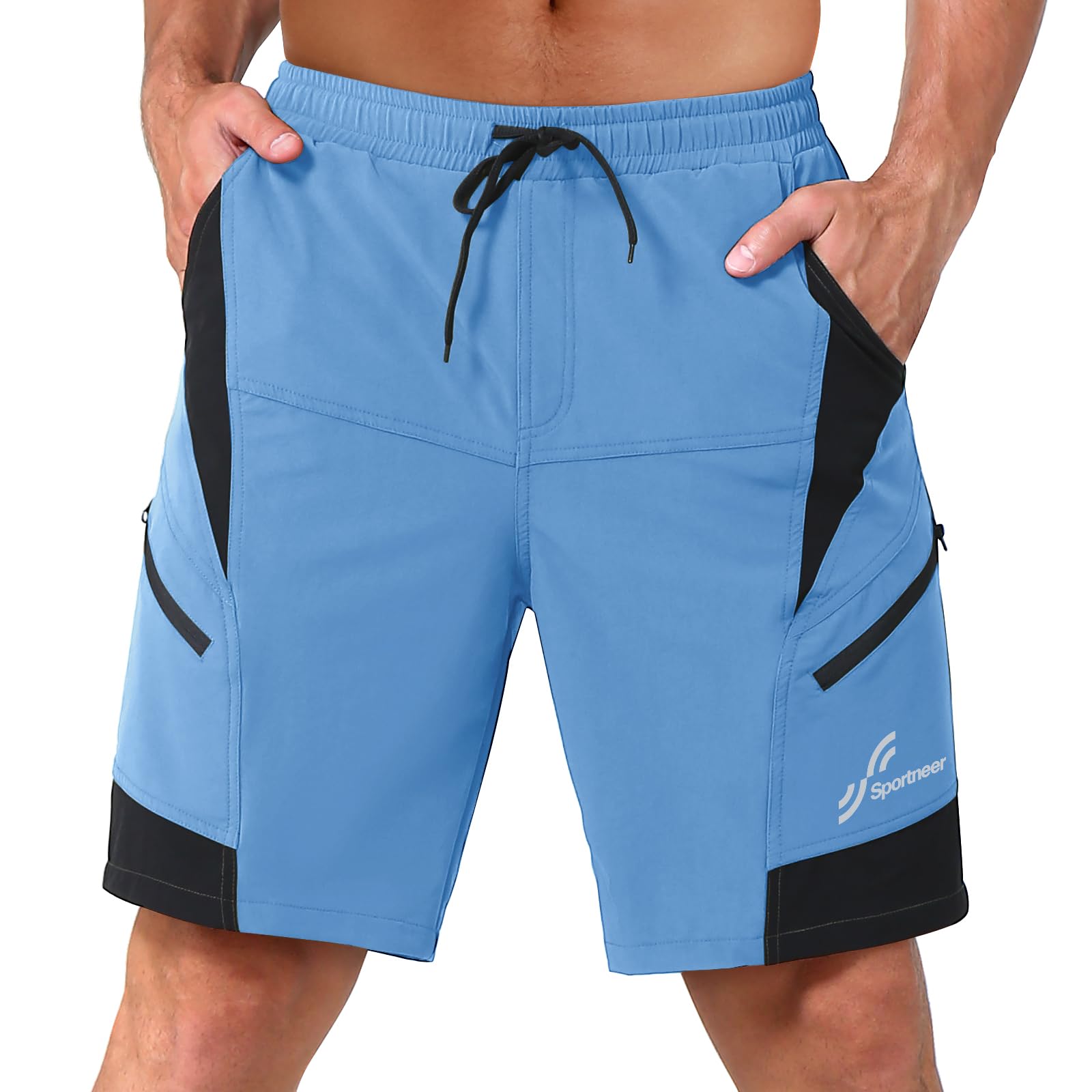 Sportneer MTB, Pantaloncini da Ciclismo da Uomo, Imbottiti, Pantaloncini da Ciclismo da Uomo, Foderati in 3D, Mountain Bike, Ciclismo, Sport, Ciclismo all'aperto