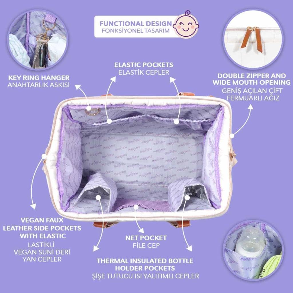 Milk&Moo Diaper Bag, Large, Baby Bag, Waterproof Diaper Tote Bag, With Insulated Bottle Pockets and Stroller Strap