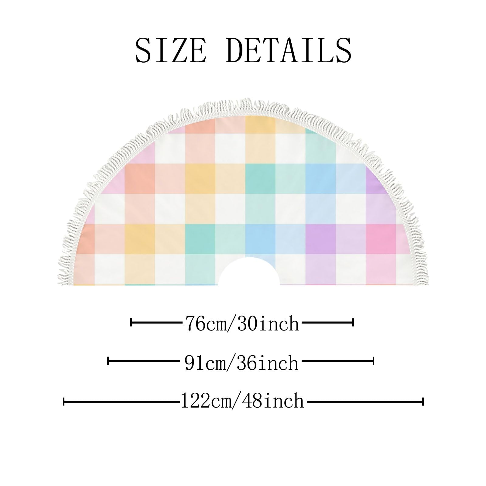 Christmas Tree Skirt 48 Inch Xmas Skirt Spring Summer Colorful Pastel Check Plaid Short Plush White Tassel Machine Washable Xmas New Year Holiday Party Decorations