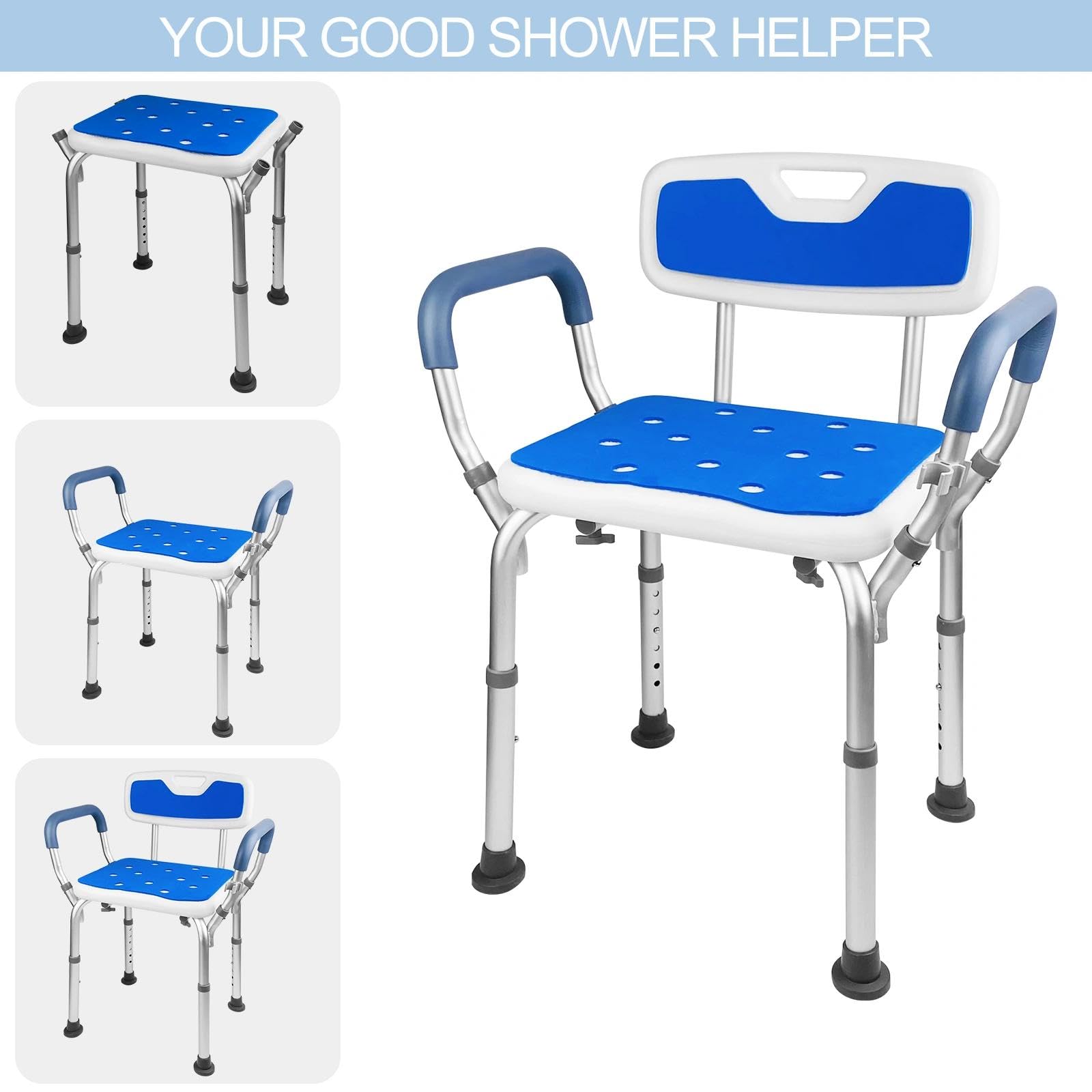Taburete Baño Ducha para Mayores con Reposabrazos, Silla Ducha Personas Mayores, Banqueta Ducha Baño, Asiento Ducha Adulto, Banco para Ducha, Sillas para Personas Mayores Ducha Minusvalidos