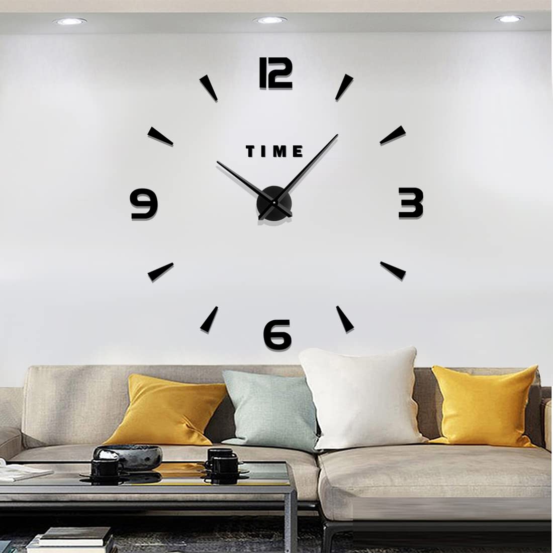 Meyiert Modern Mute Frameless DIY Large Wall Clock 3D Mirror Sticker Metal Big Watches Wall Clock for living Room Kitchen Home Office School Decoration (Black)
