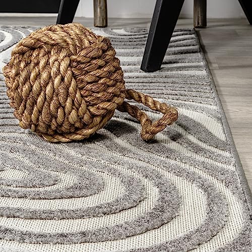 JONATHAN Y Maribo High-Low Abstract Striped Gray/Ivory 2x10 Indoor/Outdoor Runner Rug, Pet Friendly, Non-Shedding, Stain Resistant, Easy-Cleaning for Backyard, Patio (SCN103B-210) - Image 8