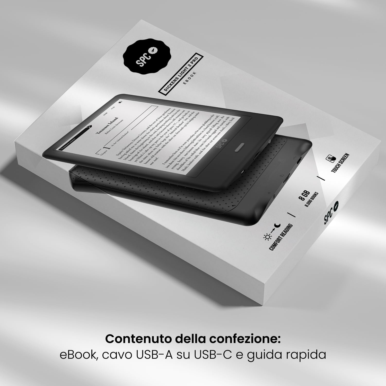 SPC Dickens Light 2 Pro E-book 6 pollici touch screen E-Ink 8 GB USB-C Nero