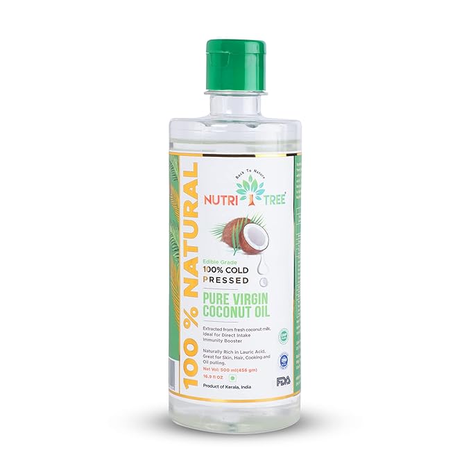 Nutritree Cold Pressed Pure Virgin Coconut Oil | 500 ml | 100% Naturally Rich in Lauric Acid | Great for Skin, Baby Massage, Hair, Cooking, Oil Pulling | Product of Kerala
