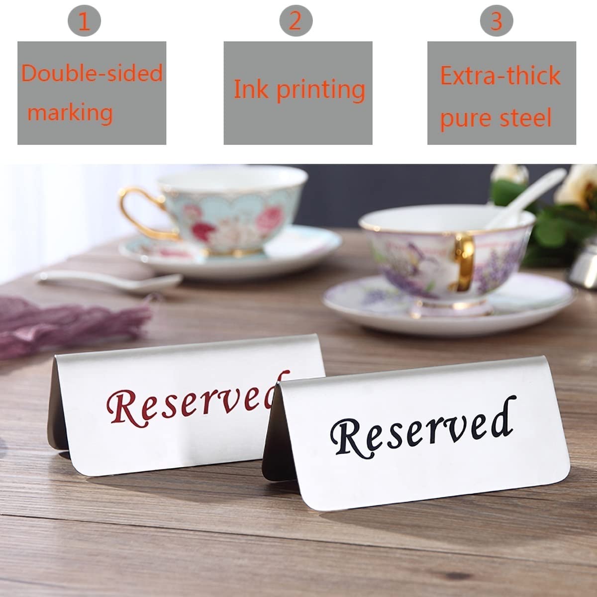 Tarjetas de ubicación, números de Mesa, letreros de Mesa reservados de Acero Inoxidable Plateados de 5.1 x 2.36 Pulgadas, Paquete de 10/20/50/100, 50 Unidades