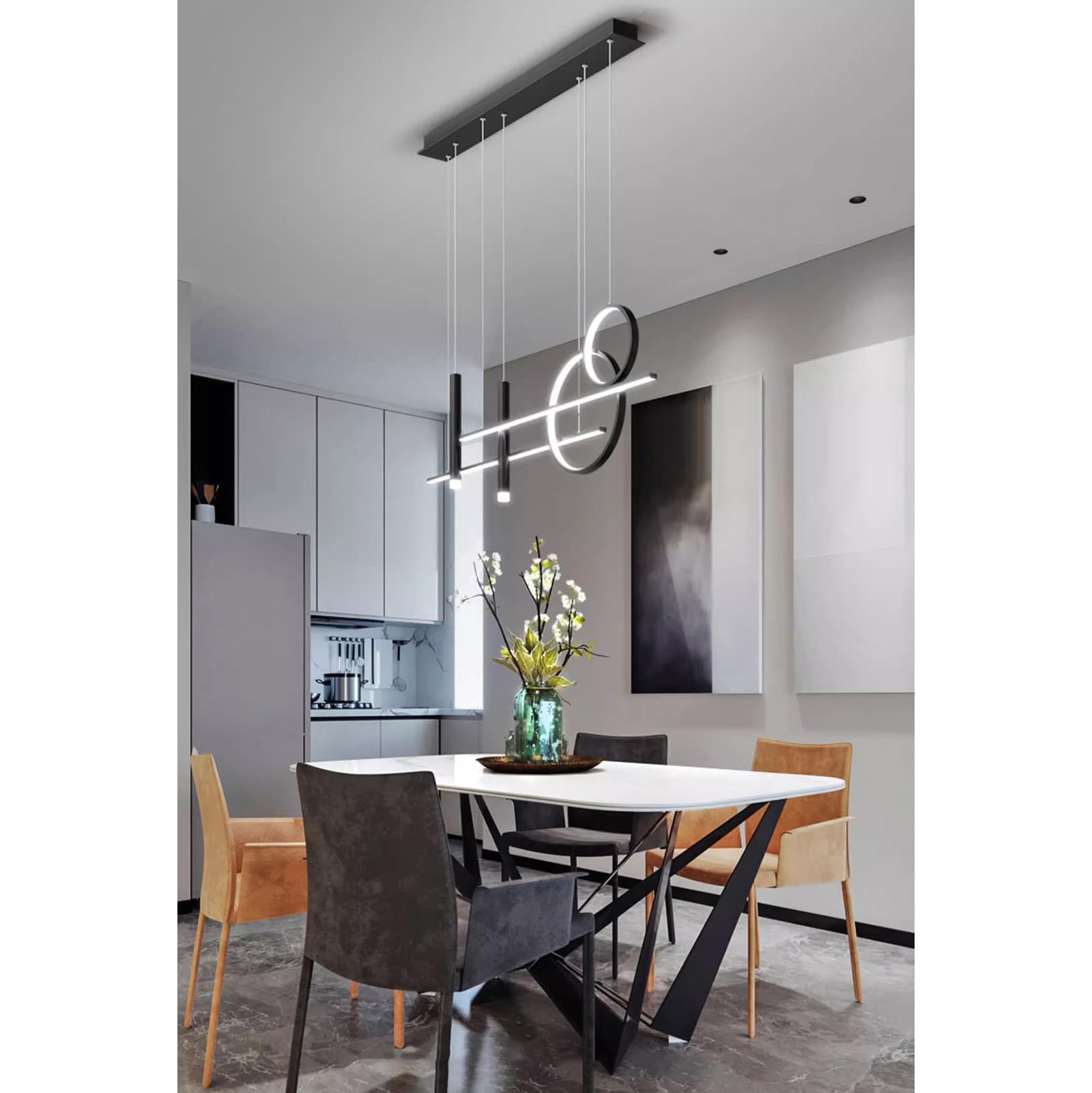 Lámparas colgantes lineales para Isla de cocina, iluminación LED regulable con Control remoto, anillo contemporáneo, lámpara colgante Ajustable para dormitorio, comedor, Sala de e