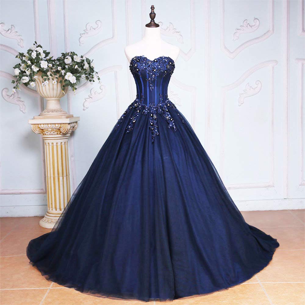 Abito da donna in tulle, senza spalline, con pizzo, da principessa, da ballo, da ballo, da sposa