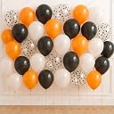 AMFIN (Pack of 25) Orange, Black, White & Black Confetti Balloons with Orange Ribbon | Party Decoration Balloons for Halloween, Birthday, Anniversary, Baby Shower & Events gallery image