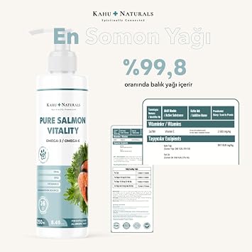 Kahu Naturals Pure Salmon Vitality 100% زيت السلمون النرويجي الطبيعي، أوميغا 3 و 6، فيتامين E، القط والكلب، 250 مل