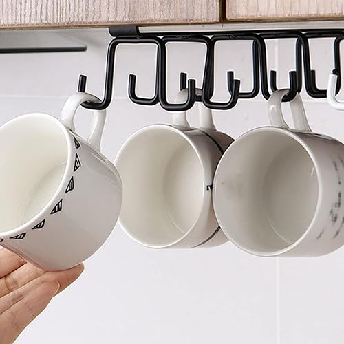 Miniatura 4 de AUNMAS Soporte para utensilios de cocina, colgador de utensilios de gabinete de metal con gancho de doble fila, soporte para tazas debajo del