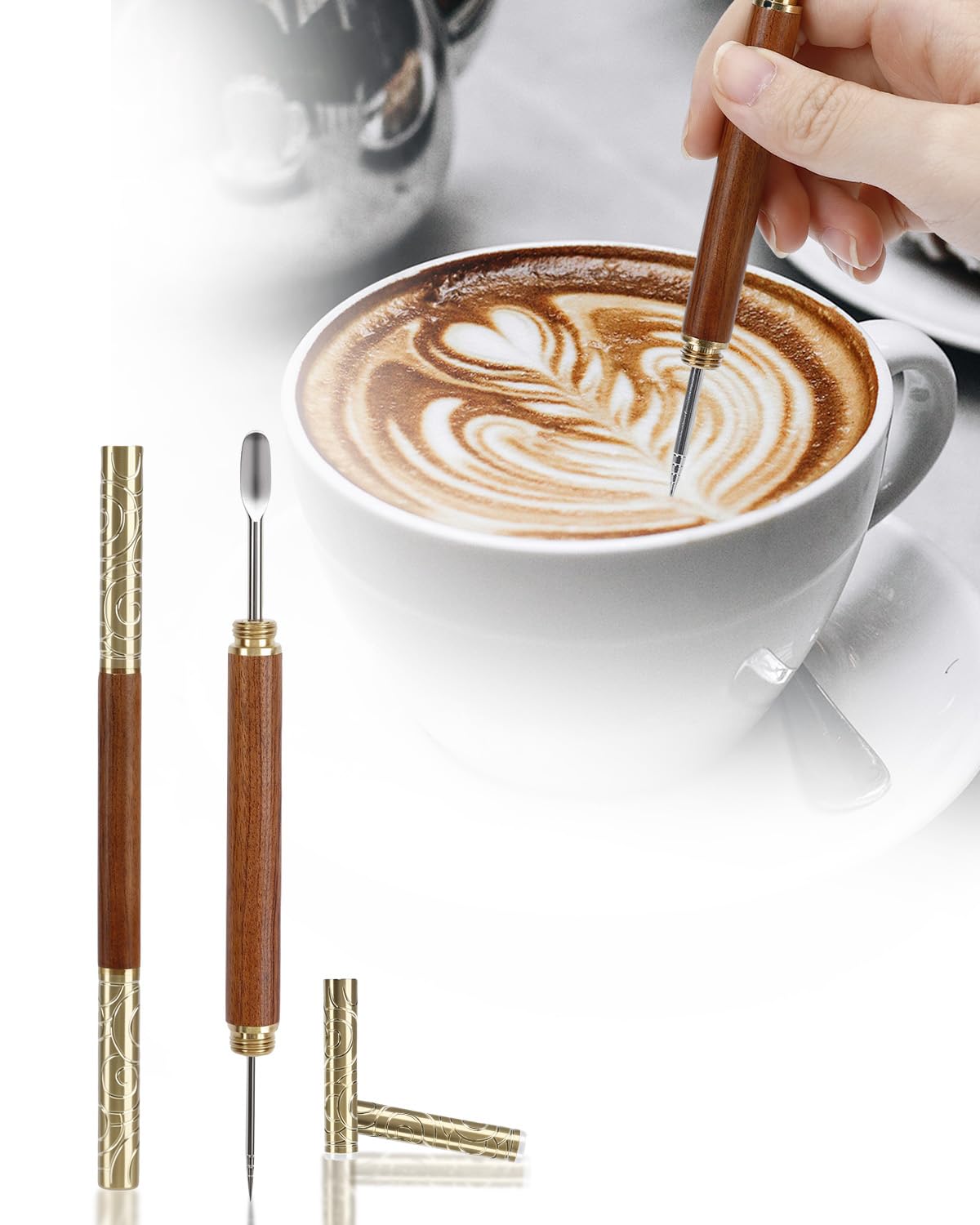 1PCS Latte Art Pen with Rosewood Handle, Coffee Foam Etching