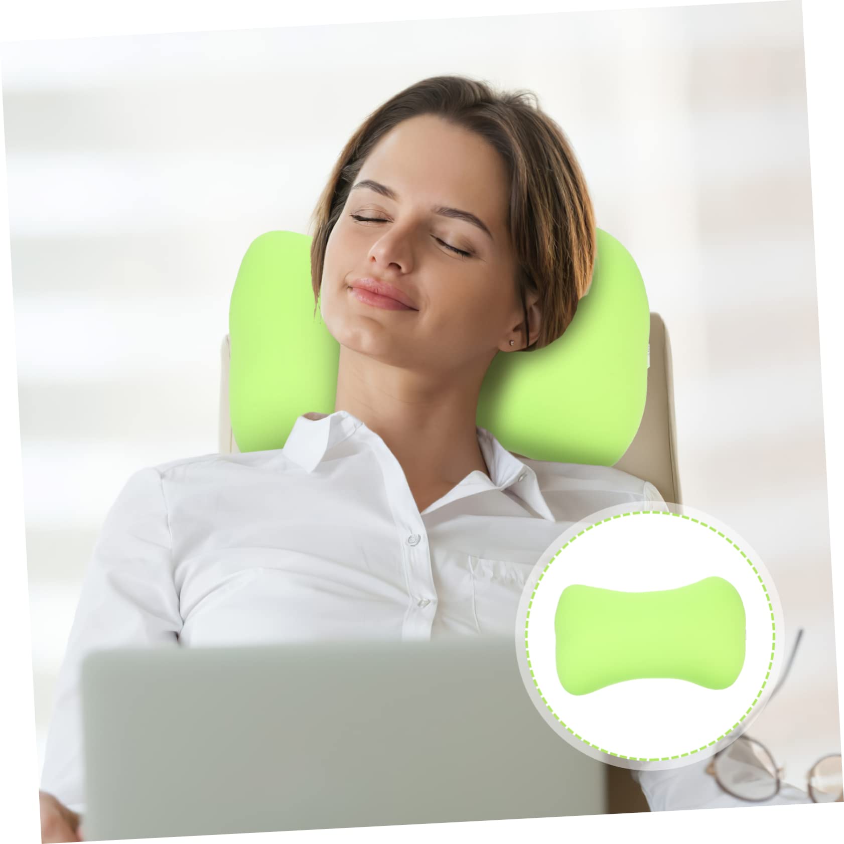 ULTECHNOVO Almohada Cuello Portátil Forma de Hueso, Espuma de Partículas, Tamaño Mini, Color Verde, Ligera y Resistente al Desgaste, Accesorio de Camping y Oficina para Descanso y Siesta